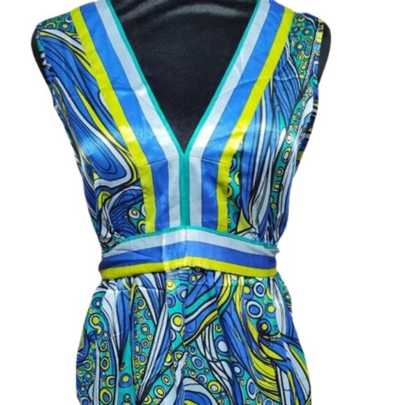 ECI New York Sleeveless V Neck Tieback Women's Blouse Size Medium Multicolor NWT - Picture 1 of 15